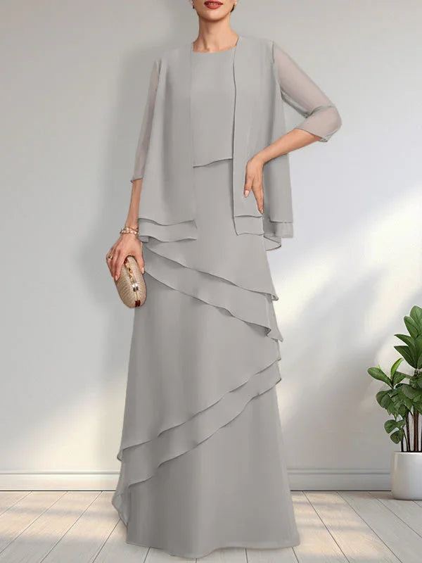 Etui-Ausschnitt bodenlanges Chiffonkleid für die Brautmutter