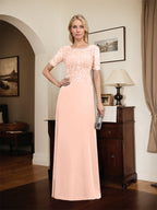 A-line Scoop Floor-Length Lace Chiffon Mother of the Bride Dress With Sequins