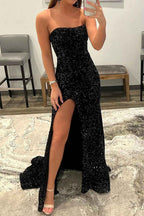 Elegant Royal Blue Sequin Strapless Mermaid Prom Dress For Wedding Party