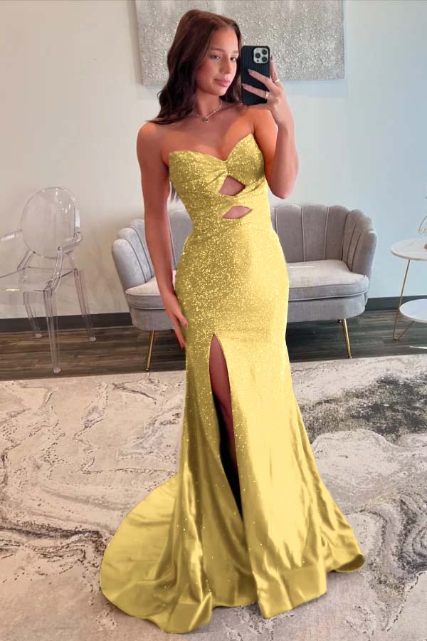 Strapless Mermaid Prom Dress With Sequins And Split Long Gown