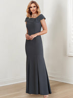 Floor Length Mother Of The Bride Dress Jewel Neck Sheath Gown