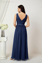 Abiti lunghi da damigella in chiffon da donna, linea a, senza maniche, abito formale da ballo per serata, abiti per festa di ritorno a casa 2808