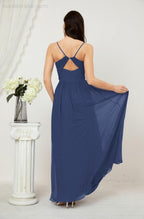 Neck Bridesmaid Dresses Chiffon Long Spaghetti A-line Formal Prom Gown for Wedding Party Evening 2801