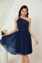 Women Chiffon Short One Shoulder Bridesmaid Dress Formal Dresses for Party Homecoming  2804