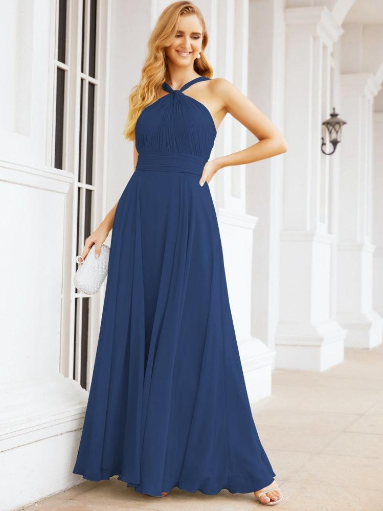 Crisscross Halter Bridesmaid Dresses for Party Wedding Evening Prom Maxi Ball Gowns 28053