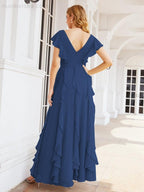 Ruffled Bridesmaid Dresses with Sleeves Long Formal Party Dress 28041