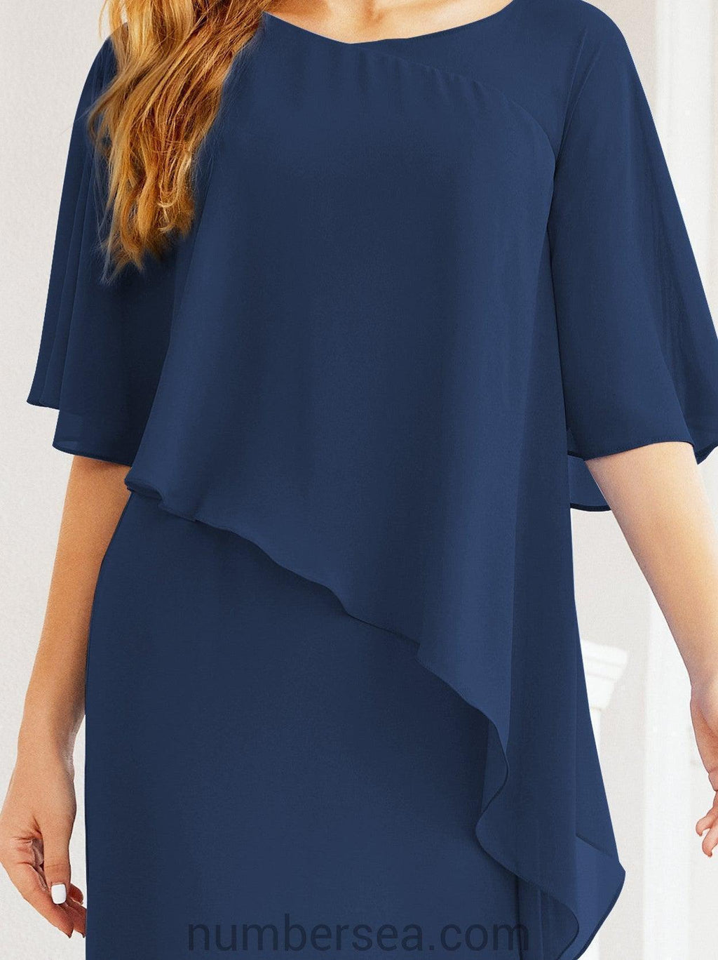 Numbersea Festliches Abendkleid Lang Mutter der Braut Kleid mit Rüschencape 28026