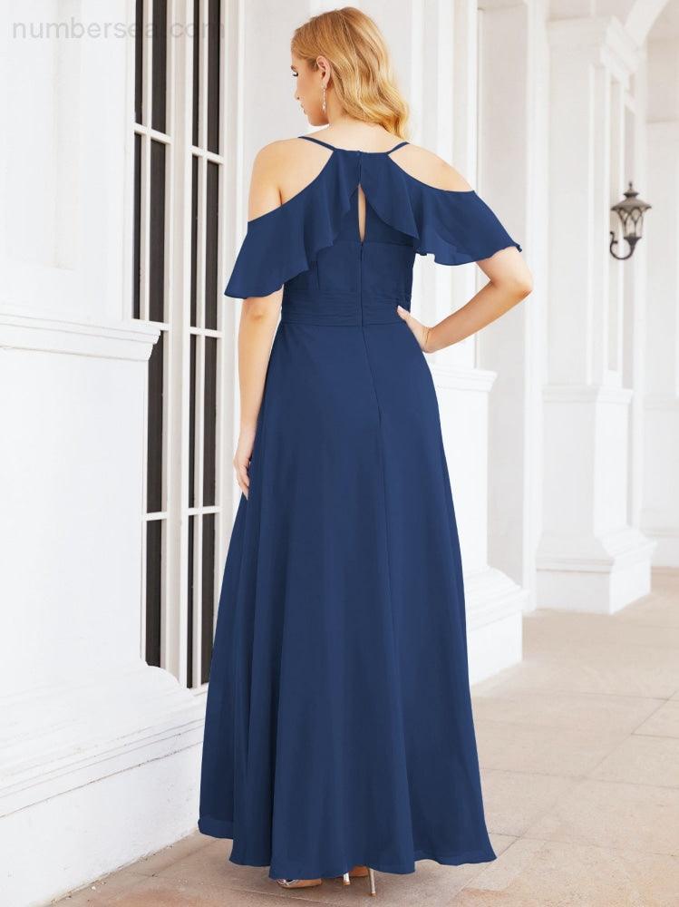 Cold Shoulder Long Bridesmaid Dresses Side Slit Formal Prom Gowns Party Wedding 28070