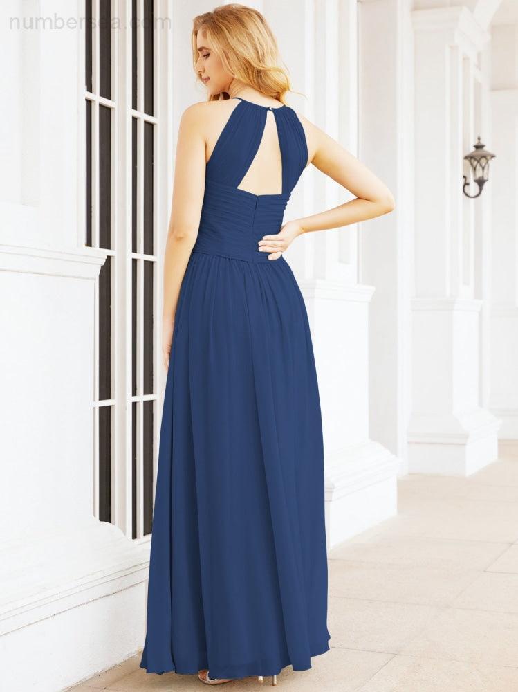 Sleeveless Bridesmaid Dresses Long Prom Gown Zipper with Keyhole Back 28056