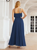 Numbersea Vestidos compridos de dama de honor com alças Vestido formal em linha A para jovens 28029