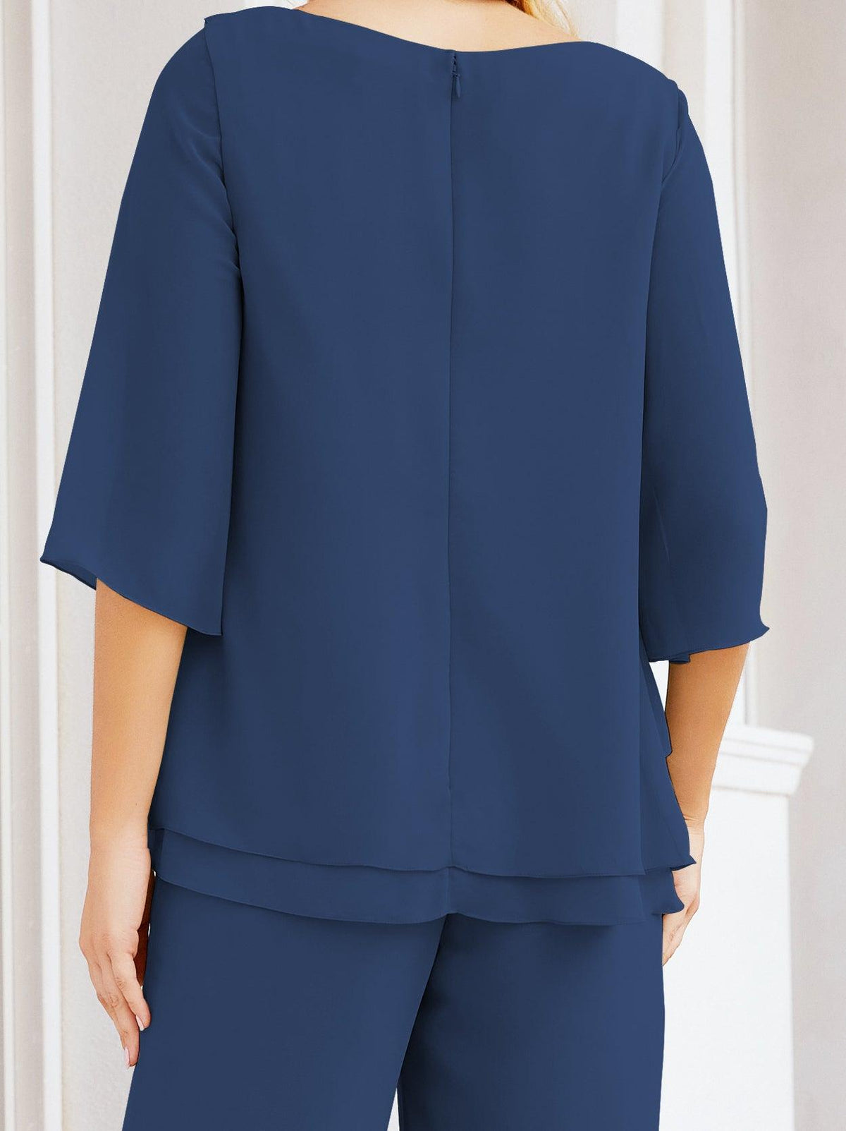 Numbersea Elegantes 2-teiliges Kleid für die Brautmutter Große Größen Hosenanzug mit Rüschenschichten Silberner Hausmantel 28064