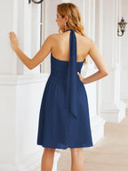Halter Chiffon Bridesmaid Dresses Short Sleeveless Formal Party Dress Open Back 28023