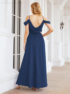 Numbersea Abito da Damigella in Chiffon con Spalle Scoperte, Abito Lungo Formale per Laurea con Schiena a Mantella 28069