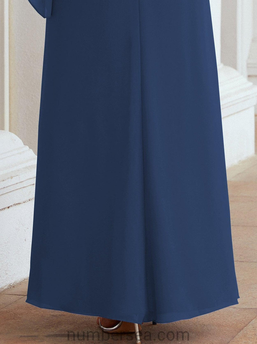 Numbersea Festliches Abendkleid Lang Mutter der Braut Kleid mit Rüschencape 28026