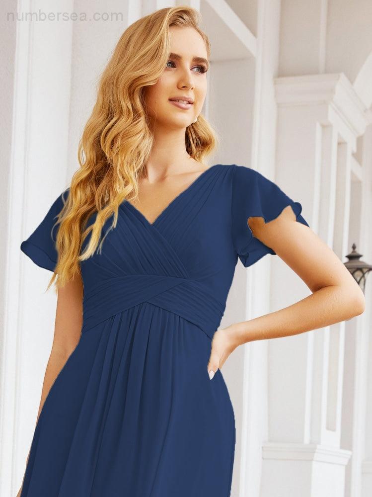 Vestidos de Baile Formais Numbersea para Mãe da Noiva com Mangas de Renda Vestido de Dama de Honra 28047