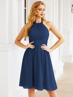 Halter Chiffon Bridesmaid Dresses Short Sleeveless Formal Party Dress Open Back 28023