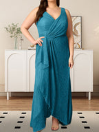 A-Line V-Neck Ruched Metallic Mesh Dress