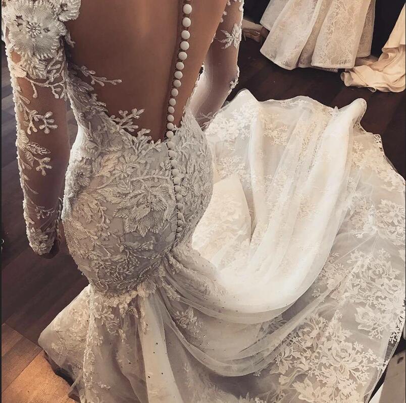 Mermaid Long Sleeve Sweetheart Wedding Dress With Tulle Ruffles Appliques Lace