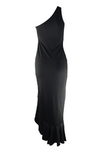 Robe de soirée élégante à une épaule avec fente et volants solides (8 couleurs)