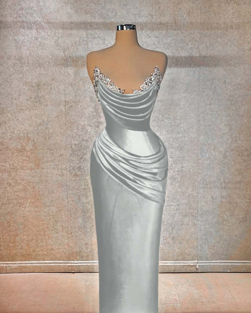 Chic Strapless Long Prom Dress With Beading And Pleated Details