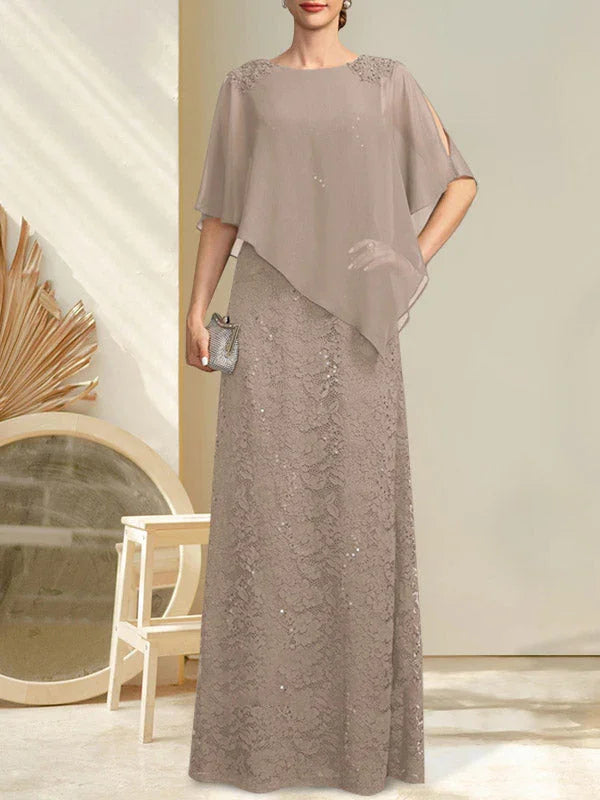 Vestido de madrina de novia de encaje de gasa con lentejuelas y abalorios, corte columna y largo hasta el suelo