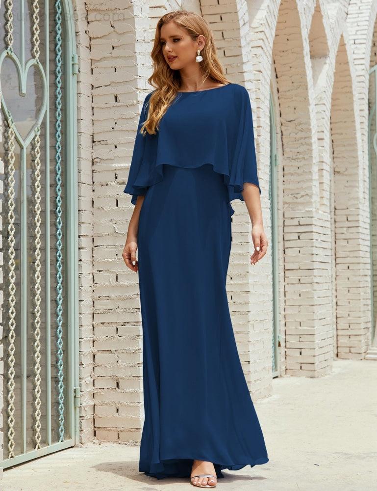 Bridesmaid Dress Women Long Sleeve V-Neck Chiffon Formal Wedding Party Dress 28018