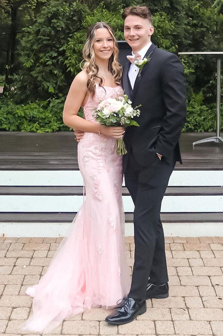 Vestido longo de baile com alças e aplicações Sereia