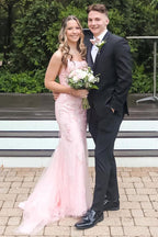 Vestido longo de baile com alças e aplicações Sereia