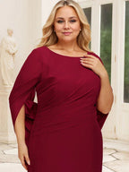 Vestido de Mãe da Noiva em Chiffon com Decote Barco, Corte Trompete/Sereia e Comprimento até ao Chão, com Pregas