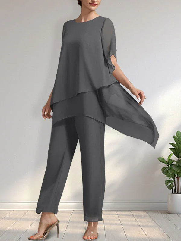 Getrennter Overall/Hosenanzug mit Rundhalsausschnitt, knöchellang, aus Chiffon, Kleid für die Brautmutter