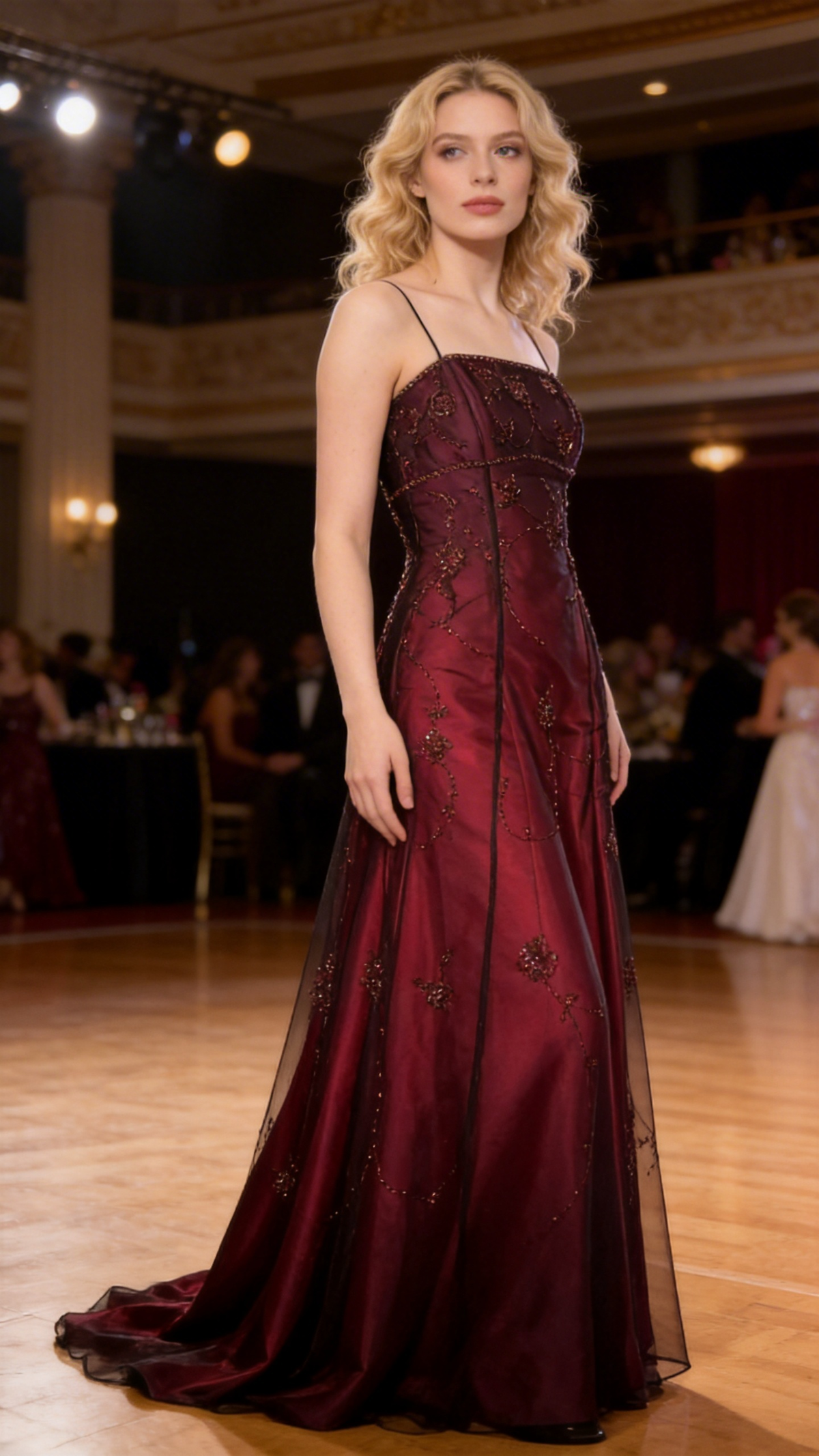 Vintage Burgundy Tulle Beaded A Line Prom Dress Evening Dress Y7684 by simplepromdress