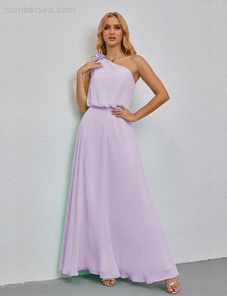 Ruffled One Shoulder Sleeveless Long Bridesmaid Dresses A-line Formal Evening Gown Side Split 28080