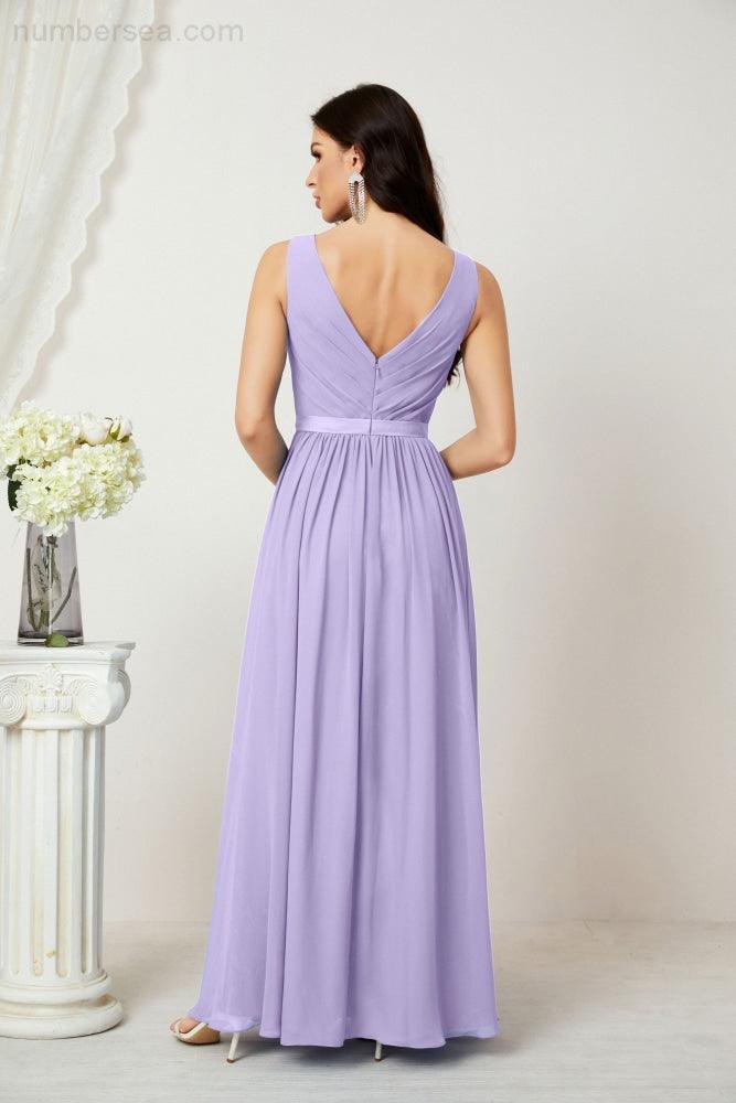 Abiti lunghi da damigella in chiffon da donna, linea a, senza maniche, abito formale da ballo per serata, abiti per festa di ritorno a casa 2808