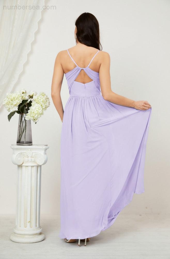 Neck Bridesmaid Dresses Chiffon Long Spaghetti A-line Formal Prom Gown for Wedding Party Evening 2801
