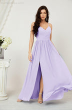 Neck Bridesmaid Dresses Chiffon Long Spaghetti A-line Formal Prom Gown for Wedding Party Evening 2801