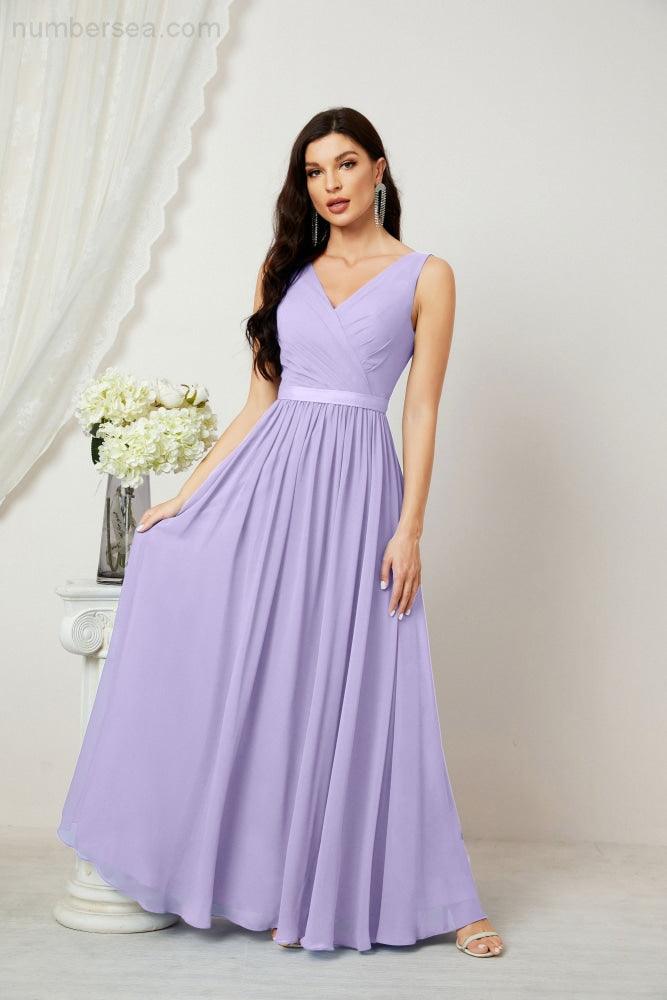 Abiti lunghi da damigella in chiffon da donna, linea a, senza maniche, abito formale da ballo per serata, abiti per festa di ritorno a casa 2808