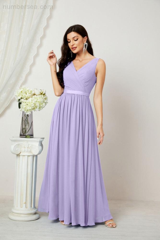 Abiti lunghi da damigella in chiffon da donna, linea a, senza maniche, abito formale da ballo per serata, abiti per festa di ritorno a casa 2808