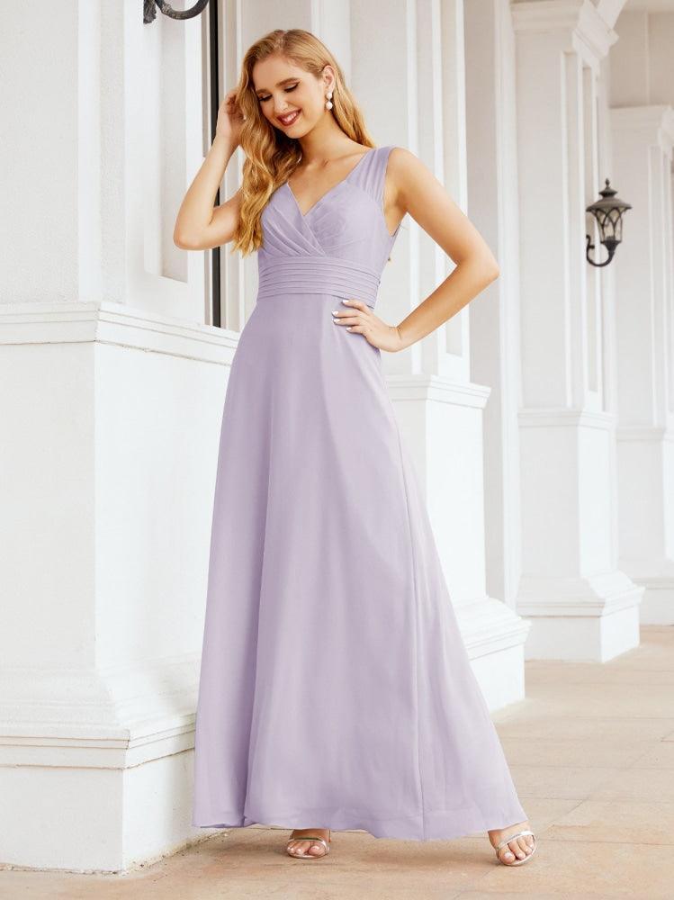 Formelles Ballkleid Elegantes ärmelloses Brautjungfernkleid mit V-Ausschnitt für Hochzeitsfeier 28037