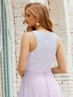 Vestido de Dama de Honra em Renda Comprimento ao Chão Vestidos de Noite com Bolsos 28017