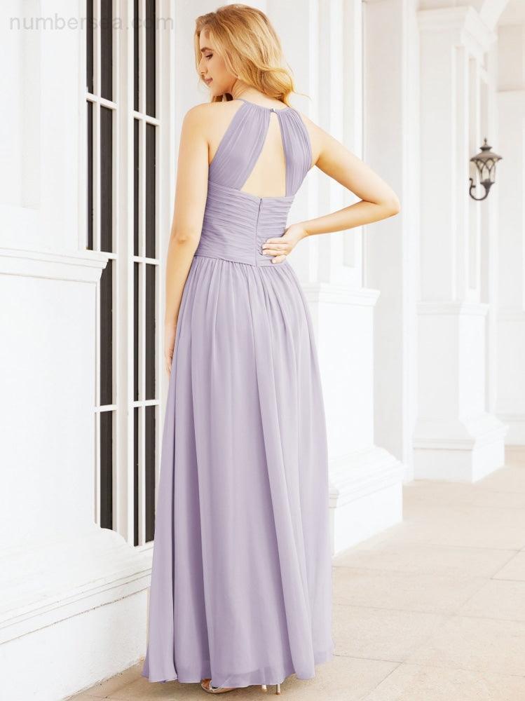 Sleeveless Bridesmaid Dresses Long Prom Gown Zipper with Keyhole Back 28056