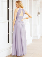 Sleeveless Bridesmaid Dresses Long Prom Gown Zipper with Keyhole Back 28056
