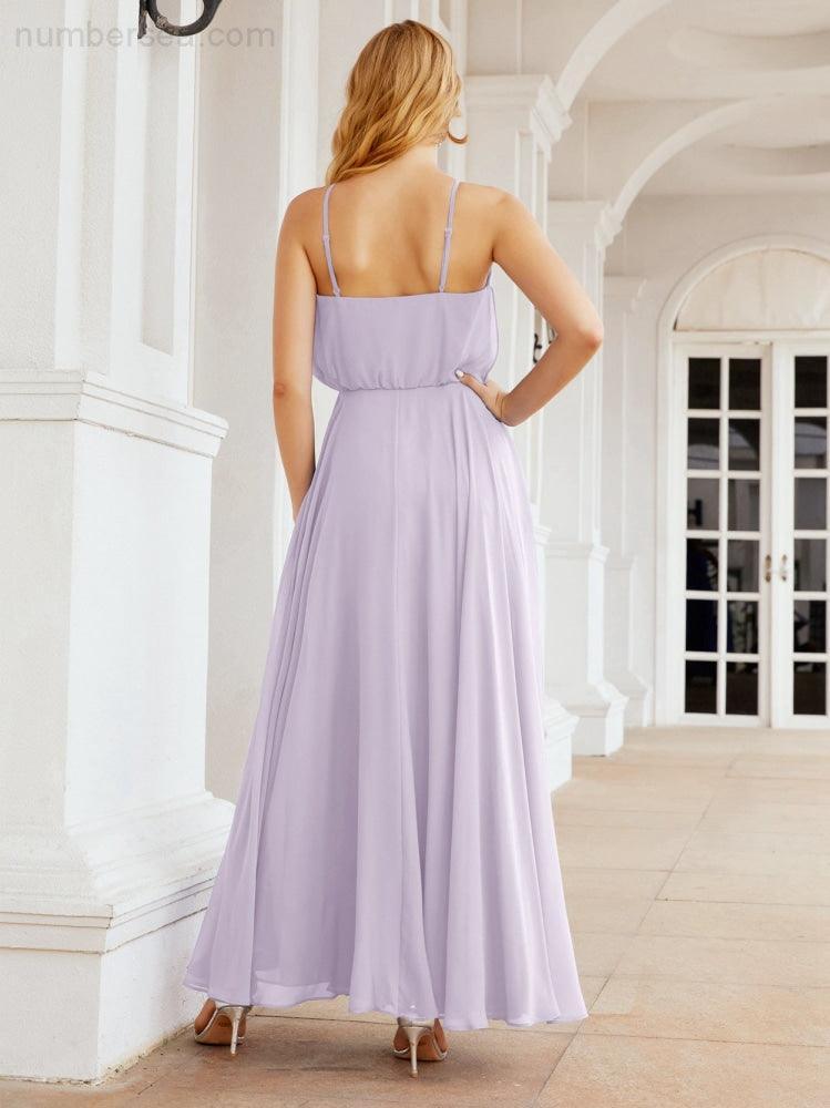 Numbersea Vestidos compridos de dama de honor com alças Vestido formal em linha A para jovens 28029