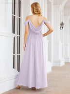 Numbersea Abito da Damigella in Chiffon con Spalle Scoperte, Abito Lungo Formale per Laurea con Schiena a Mantella 28069