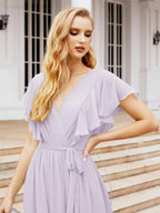 Abiti da sera formali da donna Numbersea con schiena scoperta, scollo a V, lunghi in chiffon, abiti da damigella con cintura in vita 28038