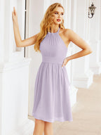Halter Chiffon Bridesmaid Dresses Short Sleeveless Formal Party Dress Open Back 28023