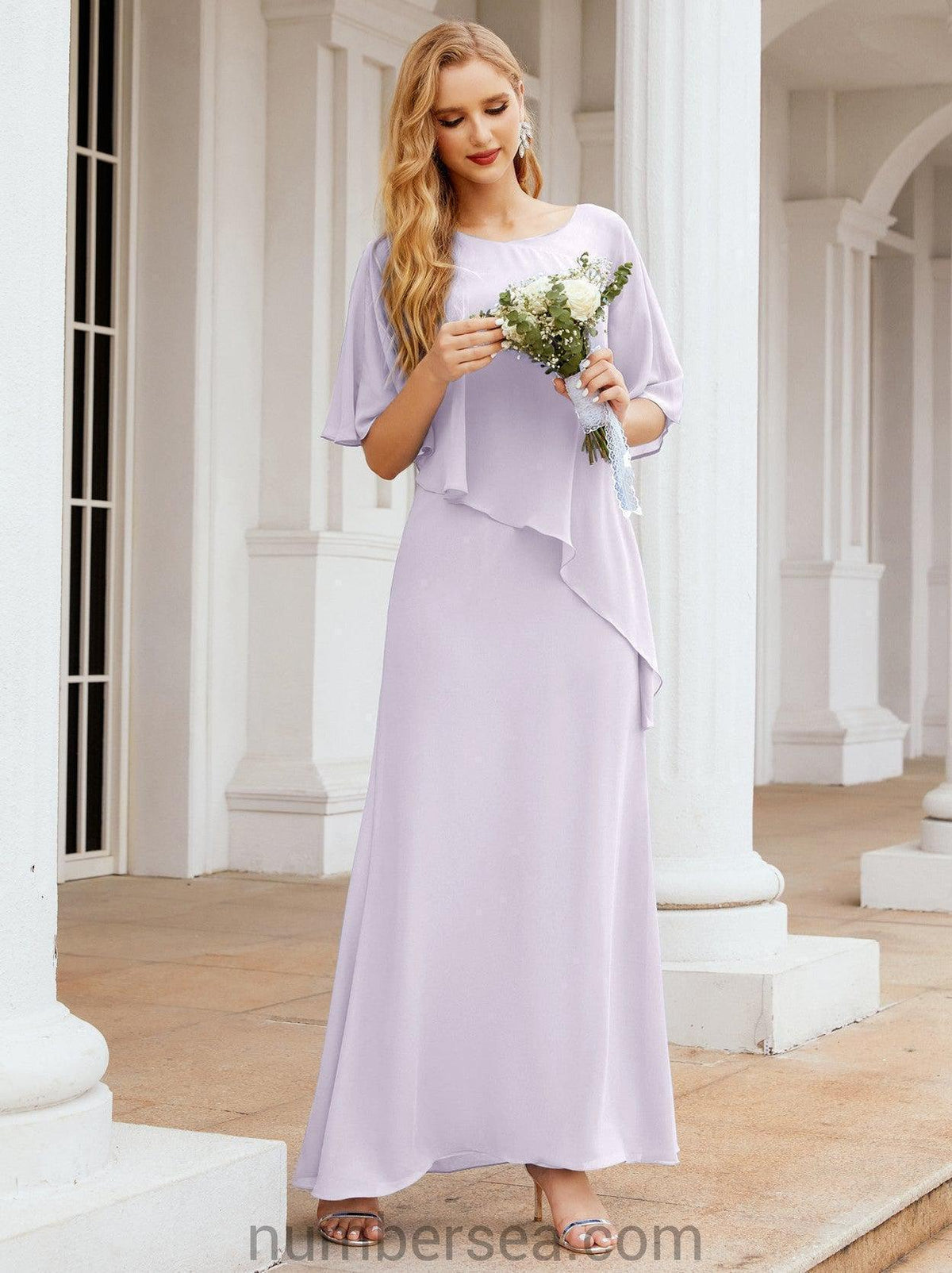 Numbersea Festliches Abendkleid Lang Mutter der Braut Kleid mit Rüschencape 28026