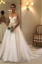 Open Back Long Aline Wedding Dress With Sweetheart Tulle
