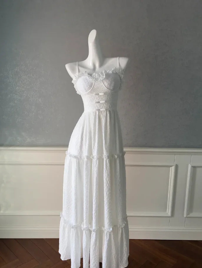 Vestido de Baile Simples Branco em Cetim com Decote Coração, Corte em A, Alças Finas, Vestido de Noite Y8574