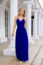 Vestido de Festa Comprido até ao Chão para Damas de Honra, em Chiffon, com Alças Finas, Decote em V e Fenda Frontal, para Baile, Festa e Casamento 28116