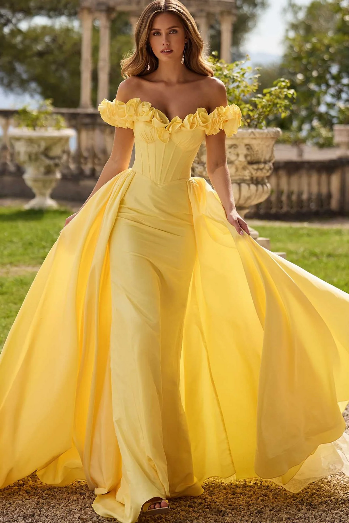 Off The Shoulder Sleeveless Long Mermaid Prom Dress With Pleated Details